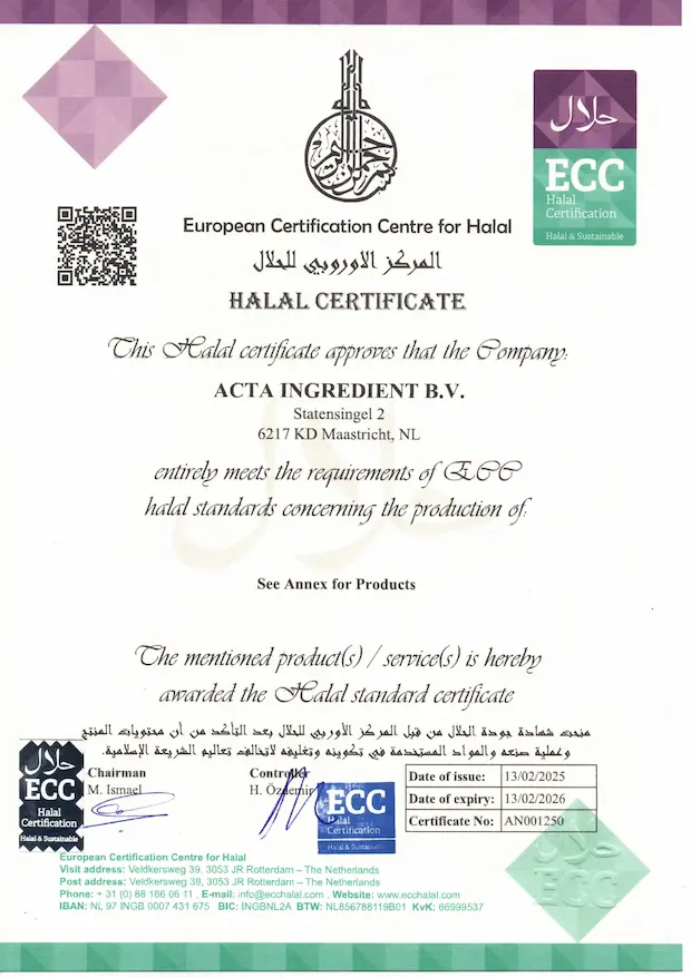 Halal Certificate — Acta Ingredient B.V.